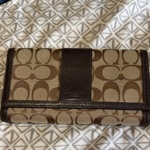 Coach Brown Signature Jacquard Continental Wallet with Dark Trim